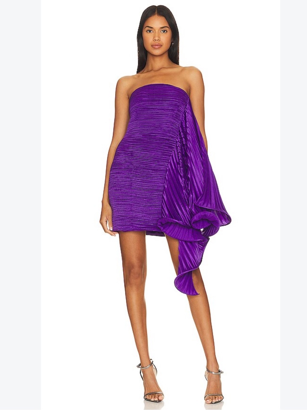 AMUR Purple Pleated Strapless Draped Mini Dress Size 8 Statement Cocktail